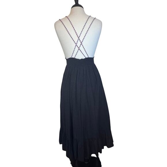 New SCOTCH & SODA Black Smocked Double Strap Tiered Midi Dress Sz FR 40 / US 10 - Picture 9 of 12
